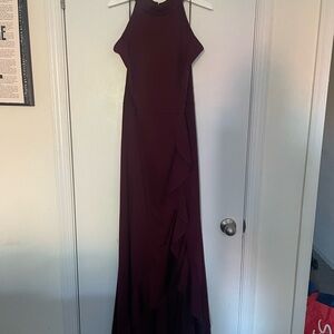 Sleeveless High-Low Evening Dress in Deep Plum